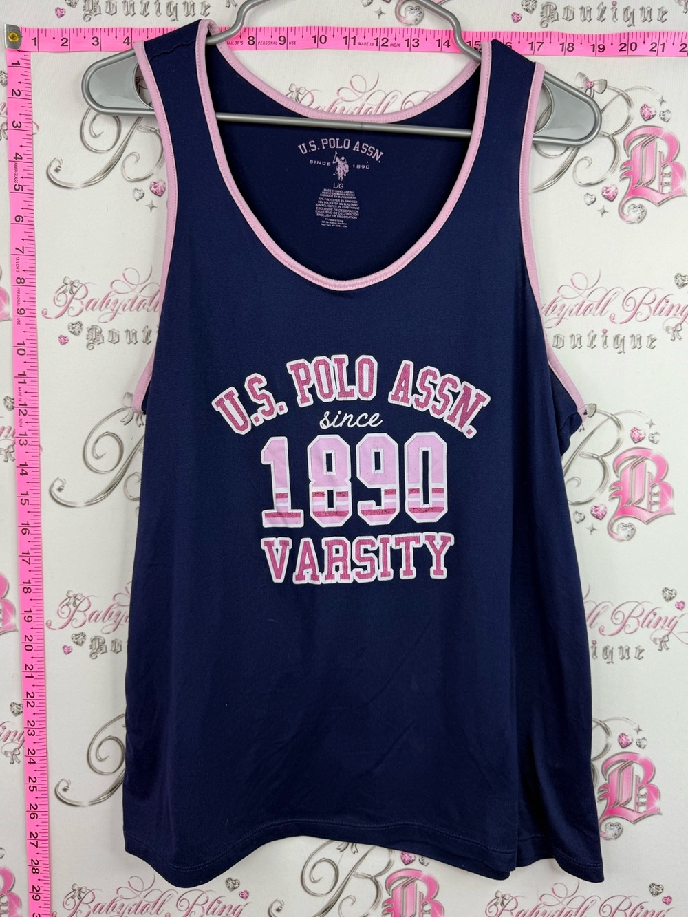 U.S. Polo Assn. Navy Tank Top with Pink Trim & Varsity Logo